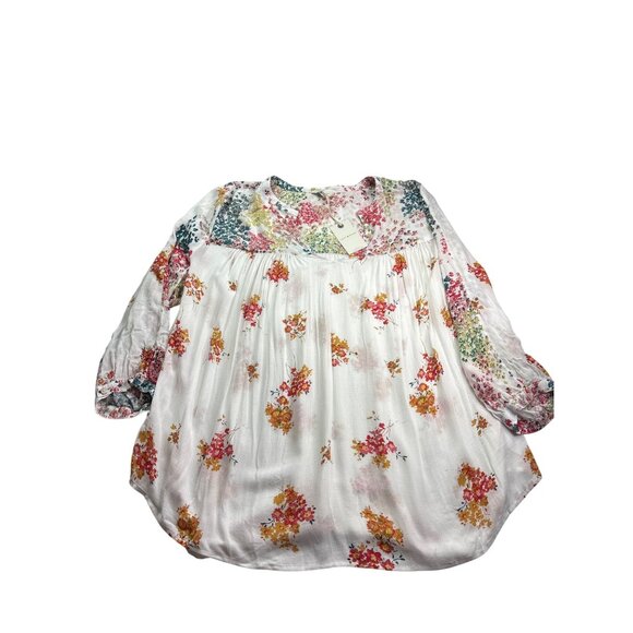 Lucky Brand Womens Semi Sheer Floral Print Top 2X Gauzy Viscose Colorful New - Picture 1 of 6